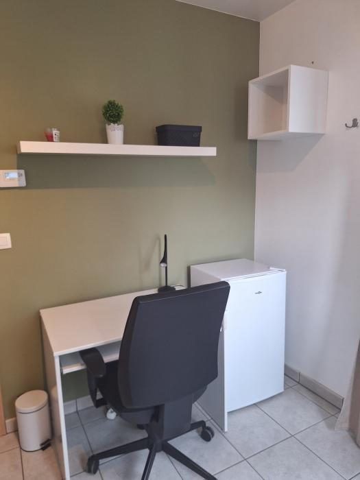 vous avez dans la chambre, un espace bureau et un mini frigo