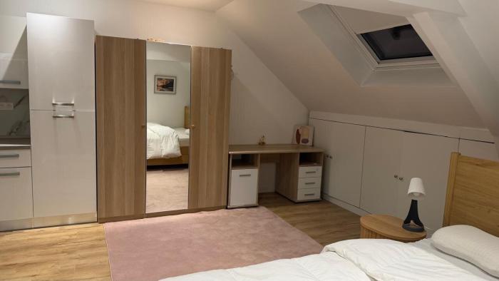 Wardrobe, table and chair