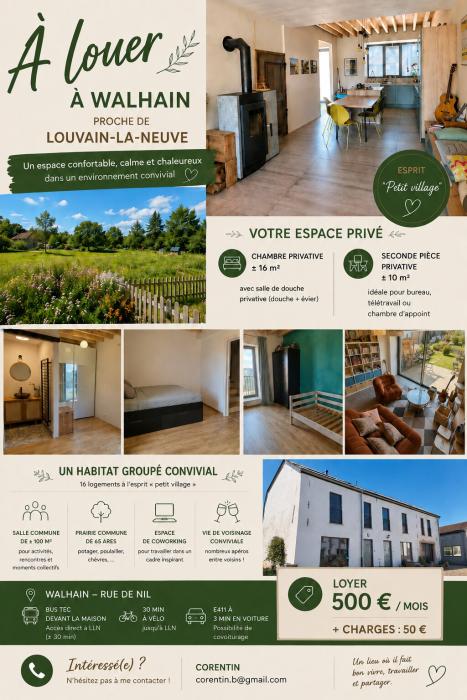 Colocation 26 m² à Louvain-La-Neuve Walhain